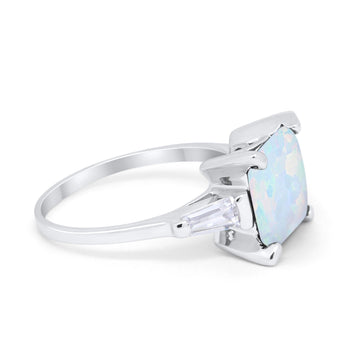 Princess Cut Baguette Wedding Ring Lab Created White Opal 925 Sterling Silver
